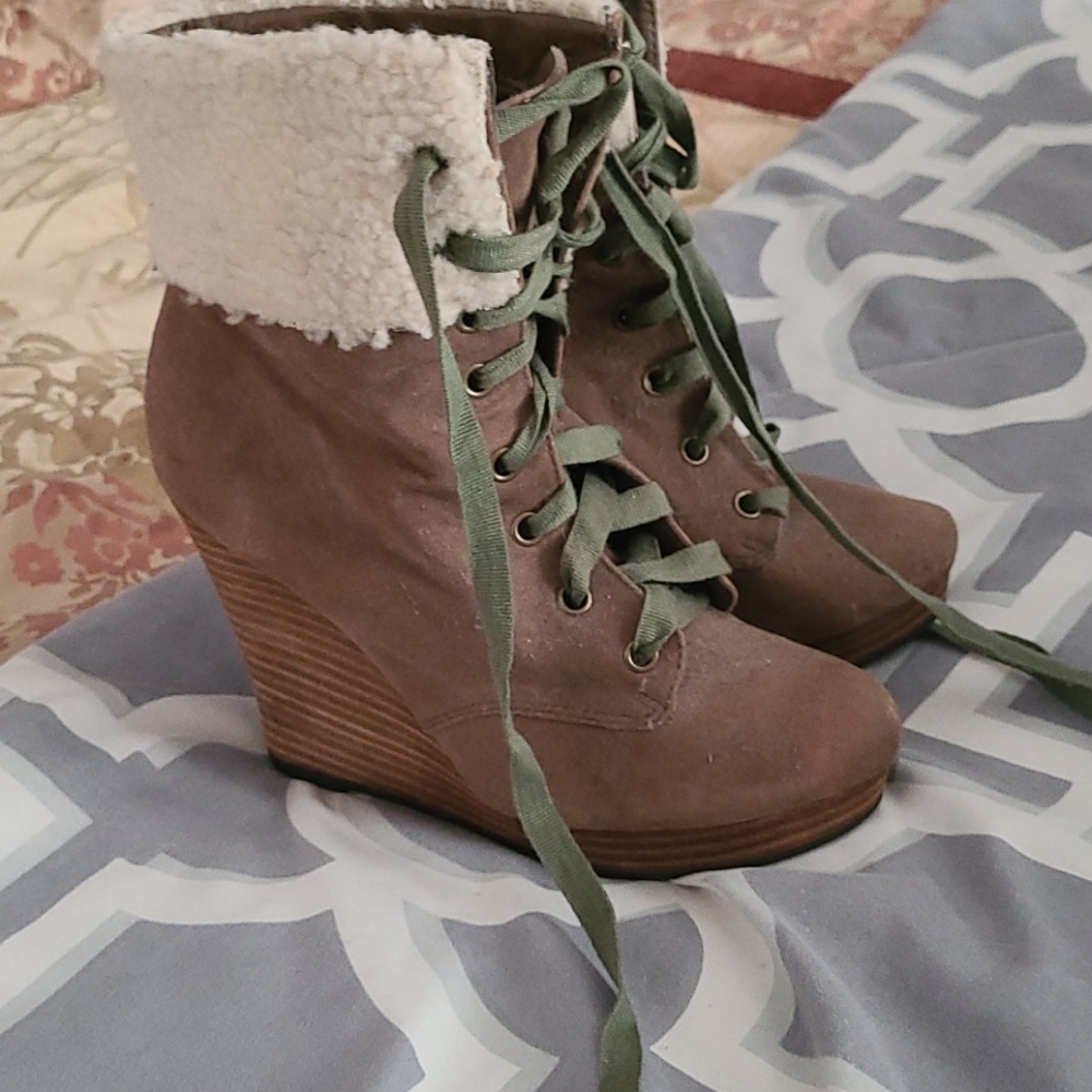 Wedge Booties with Sherpa Upper Trim